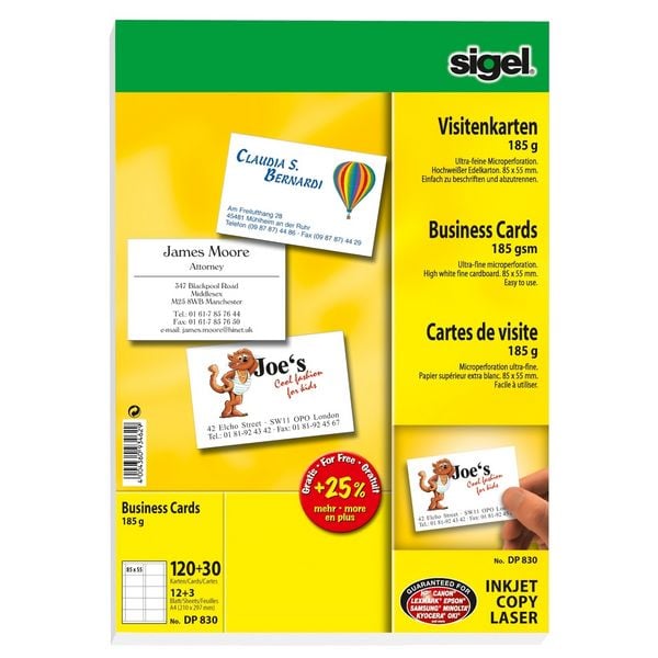 sigel Visitenkarten hochweiß 85x55mm 150 Stück
