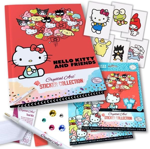 Craft Buddy CA-33HKUALB - Crystal Art, Hello Kitty and Friends, Sticker Album Starter Pack, A4, Diamant-Malerei-Set