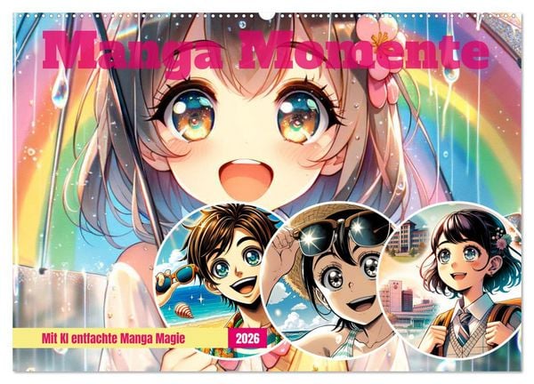 Manga Momente - Mit KI entfachte Manga Magie (Wandkalender 2026 DIN A2 quer), CALVENDO Monatskalender