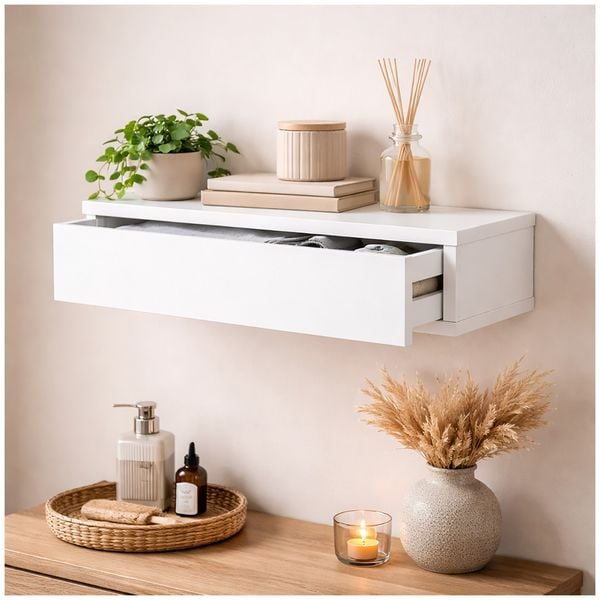 HTI-Living Wandregal mit Schublade 60 cm Weiß Wandregal mit Schublade 60 cm Weiß