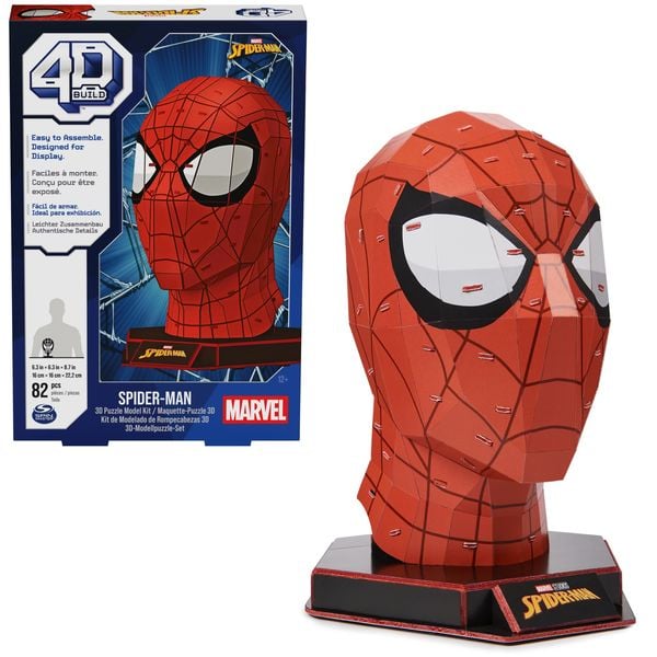 4D Build - Marvel Spiderman Büste - detailreicher 3D-Modellbausatz aus hochwertigem Karton, 82 Teile, für Fans der Superhelden-Serie ab 12 Jahren
