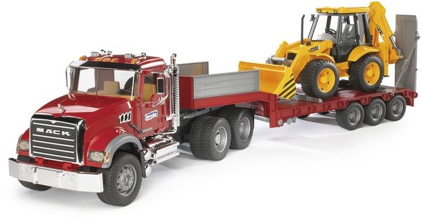 Bruder 02813 MACK Granite LKW , Tieflader und Bagger