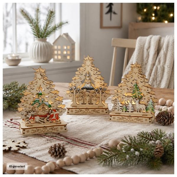 HTI-Living LED Mini-Schwibbögen Weihnachtsbaum 3er-Set LED Mini-Schwibbögen Weihnachtsbaum 3er-Set