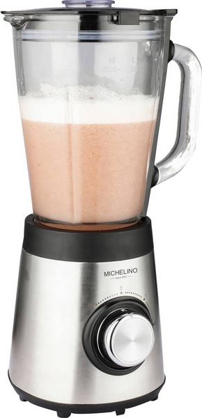 Michelino Standmixer mit Glasbehälter 1,5 Liter 500 Watt Standmixer 500W Schwarz, Silber