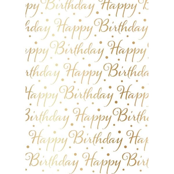 Idena Geschenkpapier Happy Birthday weiß gold metallisiert 70cmx150cm