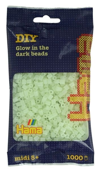 Hama 207-55 - DIY Bügelperlen Midi 5+, ca. 1000 Stück, Leucht-Grün (nachtleuchtend)
