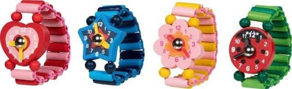 Holzuhr mit elastischem Armband und beweglichen Zeigern