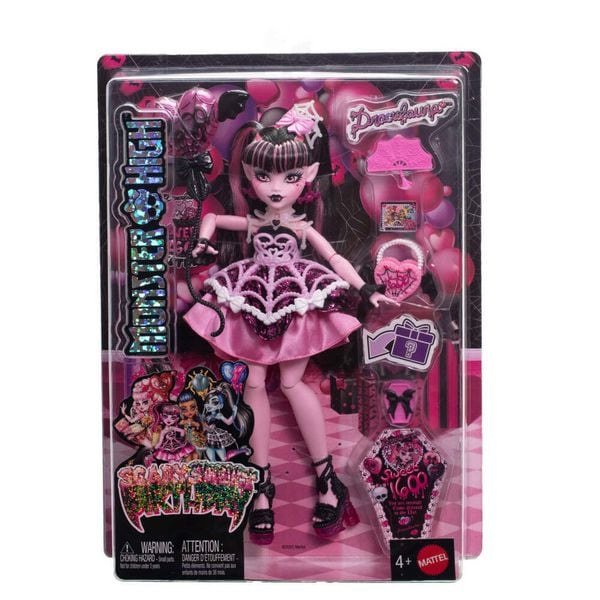 Monster High Scary Sweet Birthday Draculaura-Puppe im Partykleid mit Ballon und Geschenk