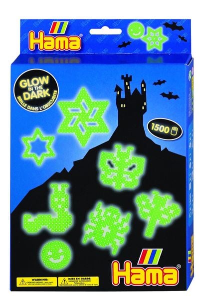 Hama 3414 - DIY Bügelperlen Midi 5+, Geschenk-Set Nachtleuchtend, 10 Designs, ca. 1500 Stück und Zubehör