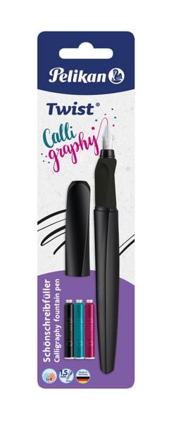 Pelikan Füller Twist Calligraphy P457 Feder 1,5mm inkl. 3 Tintenpatronen schwarz