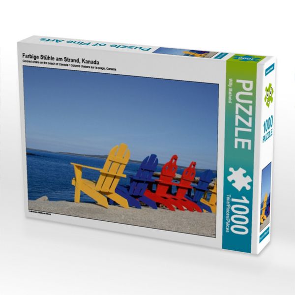 CALVENDO Puzzle Farbige Stühle am Strand, Kanada 1000 Teile Lege-Größe 64x48cm Foto-Puzzle für glückliche Stunden