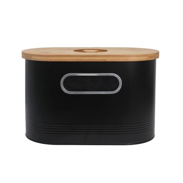 Neuetischkultur Brotkasten Schwarz mit Holzdeckel