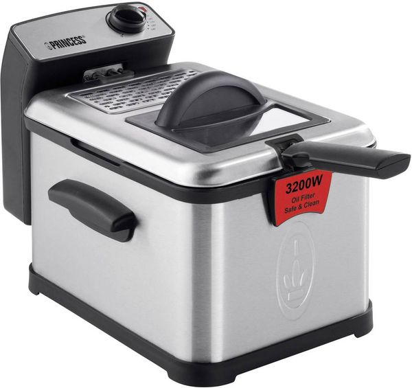 Princess Superior Kaltzonen Fritteuse 3 l 3200 W mit manueller Temperatureinstellung Edelstahl, Schwarz