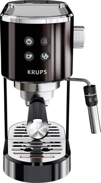 Krups EspressoVirtuoso+ XP444G Espressomaschine mit Siebträger Schwarz mit Milchaufschäumdüse