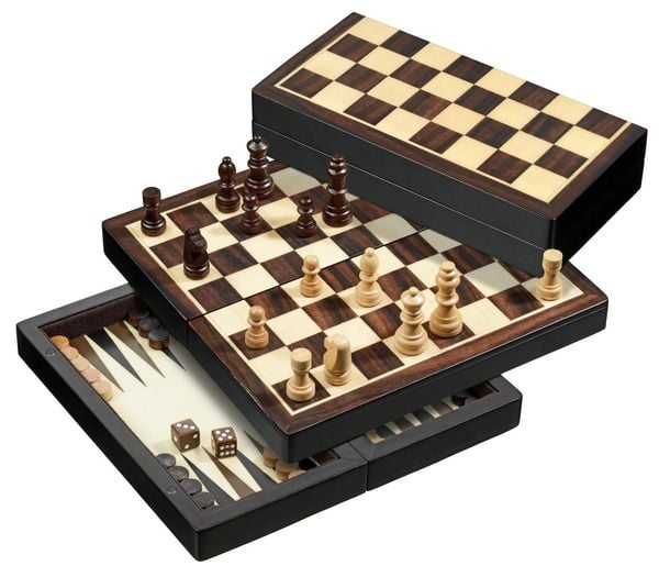 Schach Backgammon Dame Set, Reise, Feld 22 mm, magnetisch