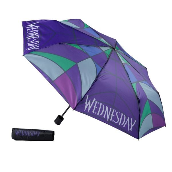 Undercover Regenschirm faltbarer Regenschirm Wednesday, Taschenschirm mit Schutzhülle, 94 cm Durchmesser, ideal für Kinderhände