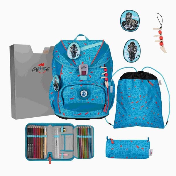 DerDieDas Schulranzen Set ErgoFlex Light Superflash, Schulranzen Set, 5tlg, Blue Ice