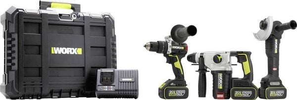 Worx Professional WU928 Akku-Bohrhammer, Akku-Winkelschleifer, Akku-Schlagbohrmaschine 20V 5Ah Li-Ion inkl. 2. Akku, inkl