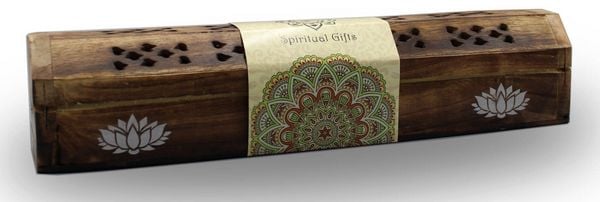 India Truhe 'Lotus' Holz 30x6cm, Räucherstäbchenhalter