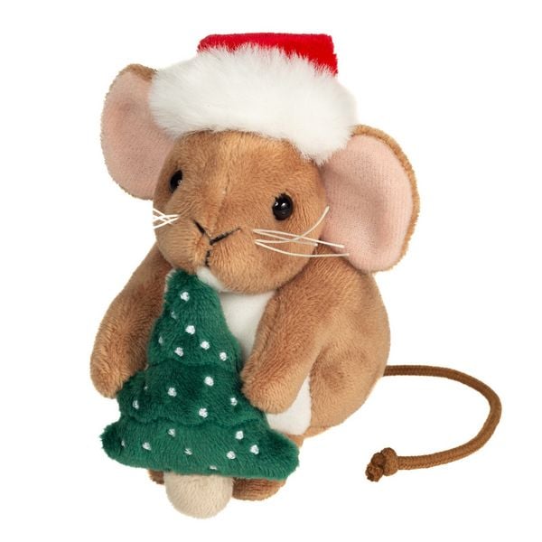 Teddy Hermann 94623 - Weihnachtsmaus mit Tannenbaum, Plüsch, 11 cm