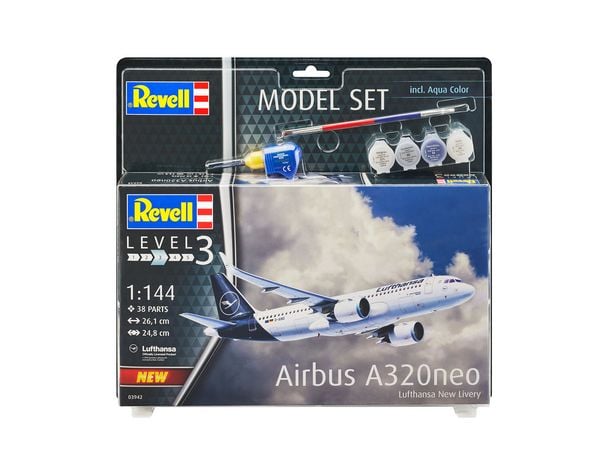 Model Set Airbus A320neo Lufthansa New Livery, Revell Modellbausatz mit Basiszubehör
