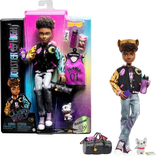 Monster High-Puppe, Clawd Wolf-Puppe mit Gargoyle-Bulldogge als Haustier und Zubehör