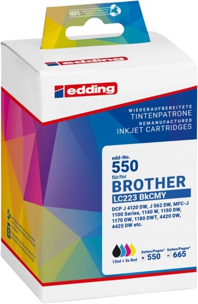 Edding Druckerpatrone ersetzt Brother LC-223BKCMY Kompatibel Kombi-Pack Schwarz, Cyan, Magenta, Gelb EDD-550 18-550-01