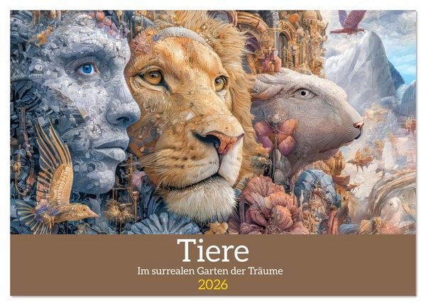 Tiere - Im surrealen Garten der Träume (Tischkalender 2026 DIN A5 quer), CALVENDO Monatskalender
