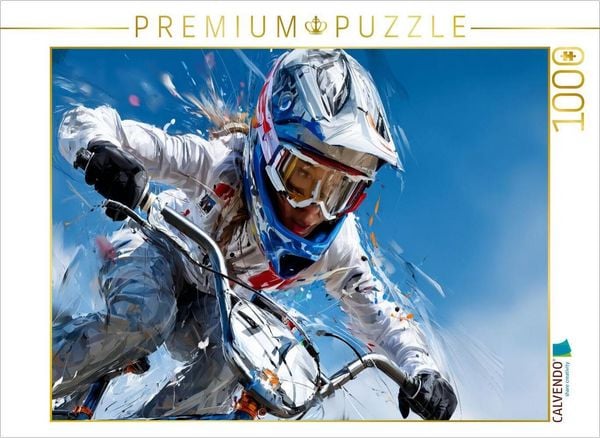 CALVENDO Puzzle BMX-Fahrerin in Aktion. Kraftvolles Sportmotiv im künstlerischen Stil 1000 Teile Lege-Größe 64x48cm Foto-Puzzle für glückliche Stund