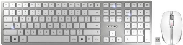 CHERRY JD-9100EU-1 Kabellos, Funk Tastatur, Maus-Set US-Englisch, QWERTY Weiß