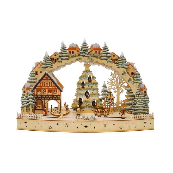 HTI-Living LED Schwibbogen Winterdorf mit Zapfen