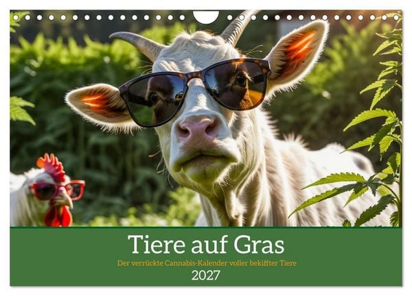Tiere auf Gras - Der verrückte Cannabis-Kalender voller bekiffter Tiere (Wandkalender 2027 DIN A4 quer), CALVENDO Monatskalender