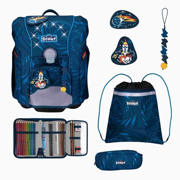 Scout Schulranzen Set Micro LED, Schulranzen Set, 4tlg, Rocket Rider