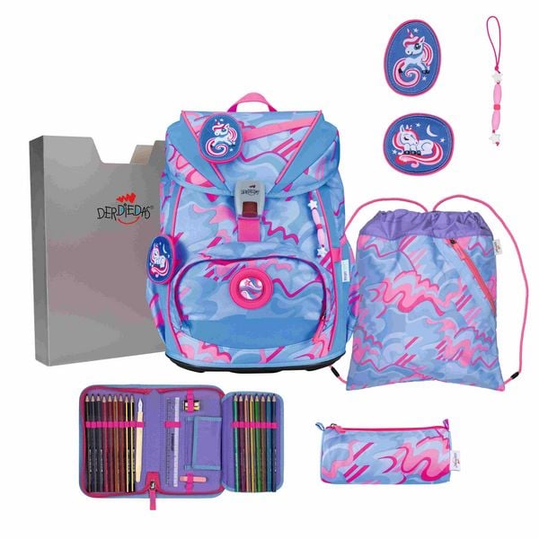 DerDieDas Schulranzen Set ErgoFlex Light Superflash, Schulranzen Set, 5tlg, Magic Unicorn