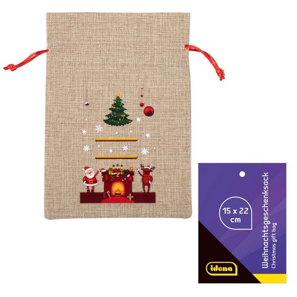 Idena Weihnachtsgeschenksack Tannenbaum Kamin 15x22cm