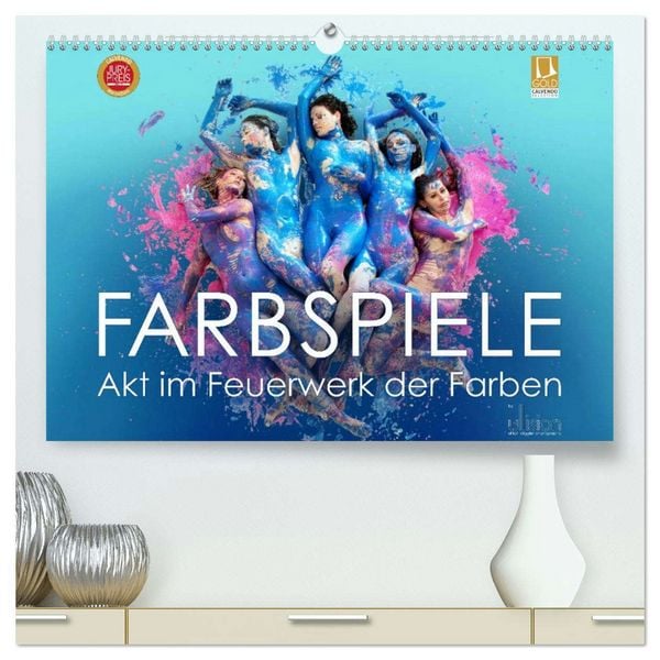 FARBSPIELE - Akt im Feuerwerk der Farben (hochwertiger Premium Wandkalender 2026 DIN A2 quer), Kunstdruck in Hochglanz