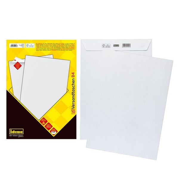 Idena Versandtaschen ohne Fenster haftklebend 100g/m² weiß DIN B4 10 Stück