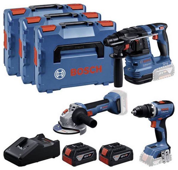 Bosch Professional GSR + GBH + GWS + 2x GBA 5.0 Ah + GAL 18V-40 0615A5009G Werkzeugset