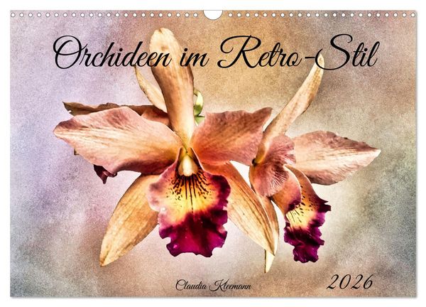 Orchideen im Retro-Stil (Wandkalender 2026 DIN A3 quer), CALVENDO Monatskalender