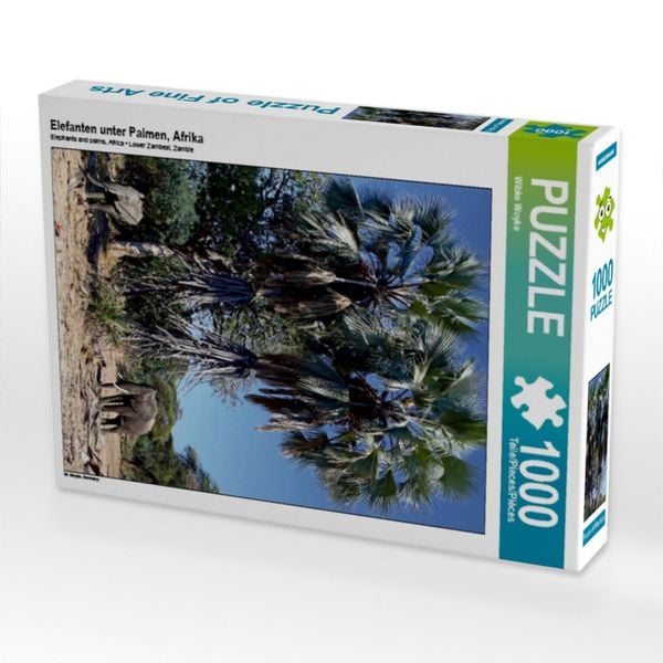 CALVENDO Puzzle Elefanten unter Palmen, Afrika 1000 Teile Lege-Größe 64x48cm Foto-Puzzle für glückliche Stunden