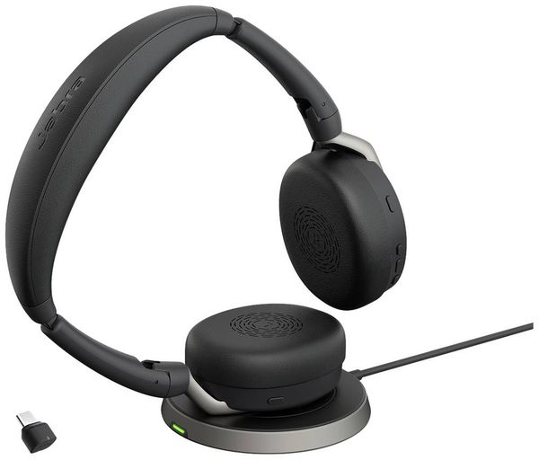 Jabra Evolve2 65 Flex Link380c MS + Ladepad On Ear Headset Bluetooth® Stereo Schwarz Noise Cancelling Headset