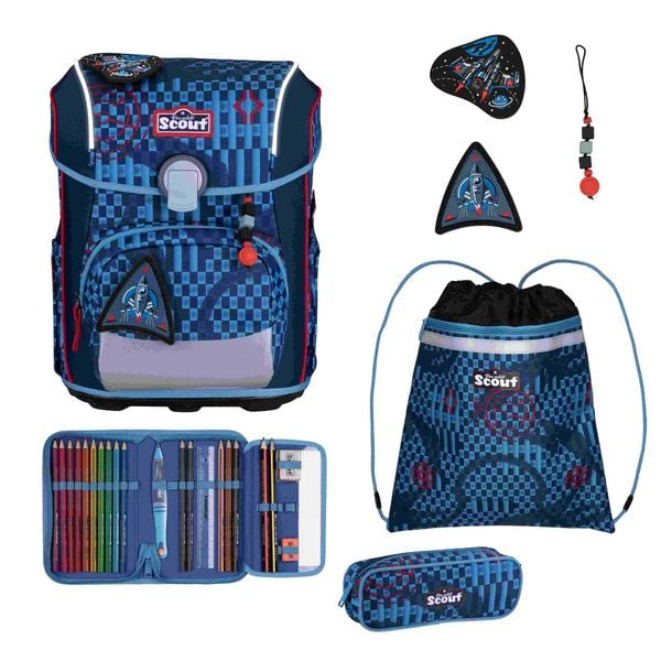 Scout Schulranzen Set Neo Safety Light, Schulranzen Set, 4tlg, Space Explorer