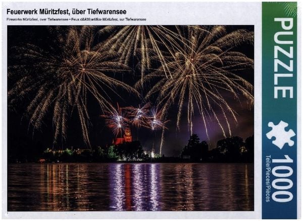 CALVENDO Puzzle Feuerwerk Müritzfest, über Tiefwarensee 1000 Teile Lege-Größe 64x48cm Foto-Puzzle für glückliche Stunden