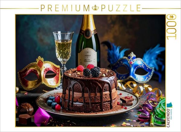 CALVENDO Puzzle Französische Schokoladen Torte mit venezianischen Masken 1000 Teile Lege-Größe 64x48cm Foto-Puzzle für glückliche Stunden