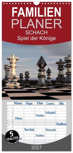 Familienplaner 2027 - SCHACH - Spiel der Könige mit 5 Spalten (Wandkalender, 21 x 45 cm) CALVENDO
