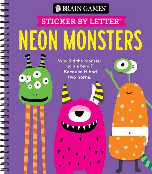 Brain Games - Sticker by Letter: Neon Monsters + Jokes (20 Images to Sticker)