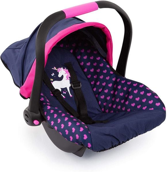 Bayer Design 67954AA - Puppen-Autositz Deluxe Car Seat, mit Dach, Einhorn-Motiv, blau/pink