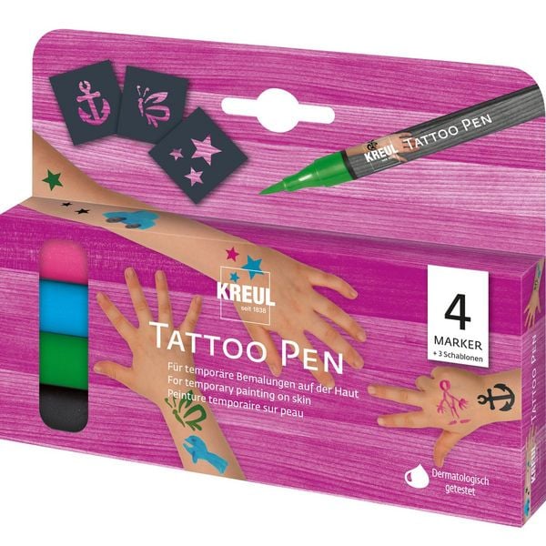 KREUL Tattoo Pen 4er Set, abwaschbar - Anker, Sterne, Schmetterling