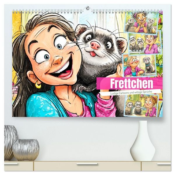 Frettchen. Lustige Cartoons und witzige Sprüche (hochwertiger Premium Wandkalender 2027 DIN A2 quer), Kunstdruck in Hochglanz