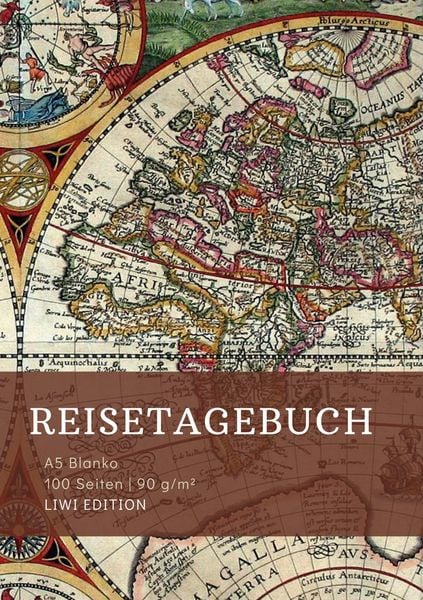 Reisetagebuch zum Selberschreiben - A5 blanko - 100 Seiten 90g/m² - Soft Cover - Motiv Weltkarte